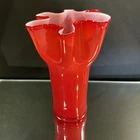 Vintage Murano Handkerchief Vase Red and White 7 in Tall Case Glass #15