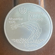 1975 Canada RCM 5 Dollar Silver Coin 1976 Montreal Olympics Platform Diving