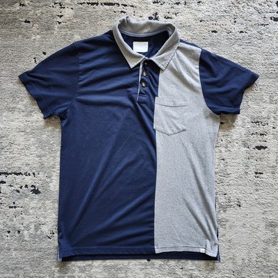  Sovereign Code Men s Color Block Polo Shirt Navy Blue Gray Pocket Size Large Y2