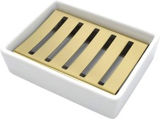 Ceramic Soap Dish Gold Stainless Steel Soap Holder for Shower and Bathroom