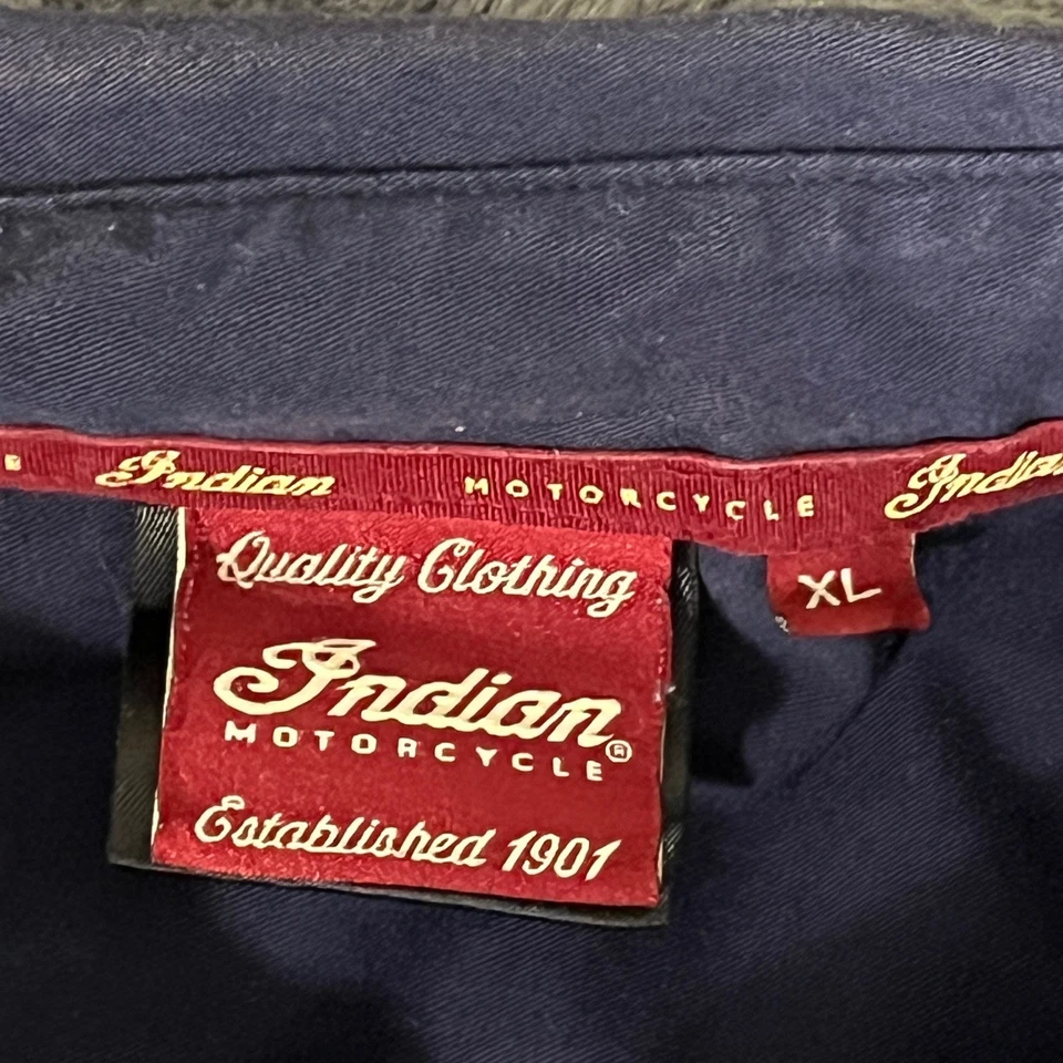 印度摩托车短袖机械纽扣工作衬衫 XL 海军蓝褪色 — 第 4/4 张图片