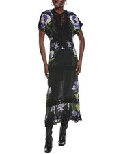 Farm Rio Soft Garden Black Laces Short Sleeve Maxi Dress Women's  Xxs