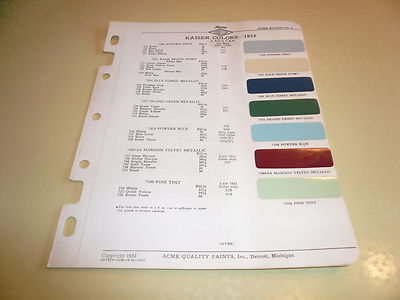 1954 Kaiser ACME Color Chip Paint Sample - Vintage