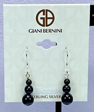 Giani Bernini 925 Sterling Silver Onyx Graduated Bead Earrings NWT $70 MSRP