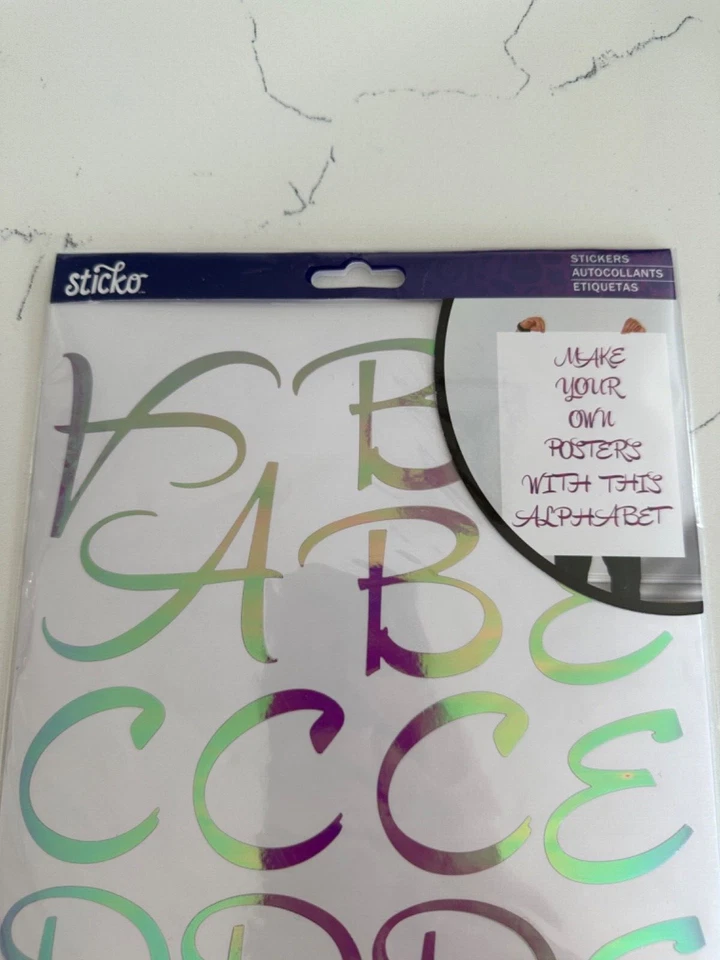 Sticko Autocollant STI Iridiscente Lavanda Hipster Script Lg ABC Letras 156 piezas Foto 2 de 4