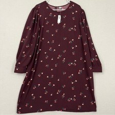 New Old Navy Dark Burgundy Floral Long Sleeve Shift Dress XXL