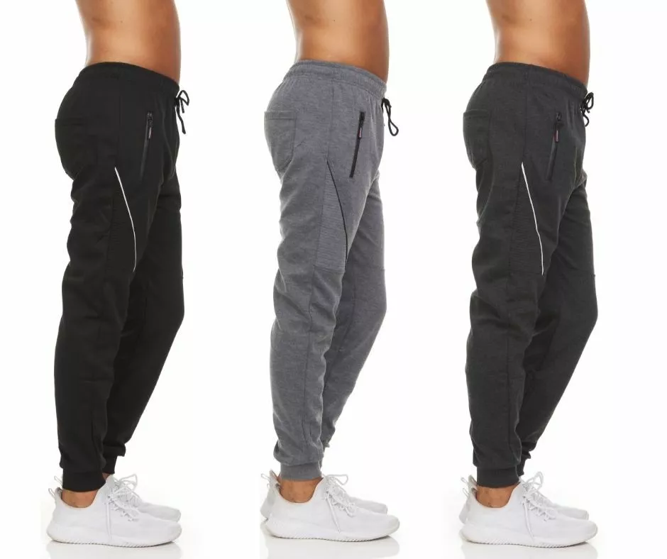 Men's Moisture-Wicking Jogger Pants with Zipper Pockets (3-Pack)