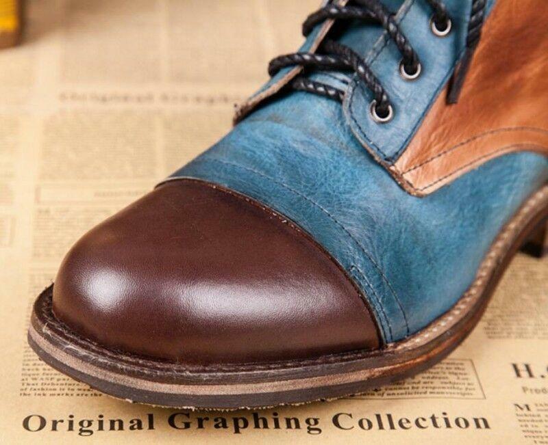 SAOLA Stivaletti uomo pelle giuntati stringati scarpe cowboy britannico punta tonda casual