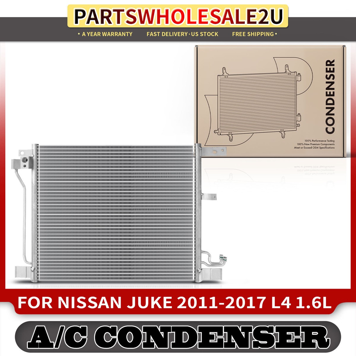 A-Premium AC Condenser Replacement For Nissan Juke 2011-2017 1.6L - Direct Fit OEM 921103DD0A