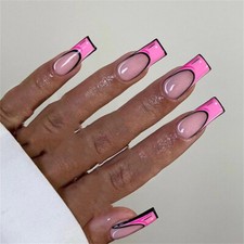 Long Coffin Gradient Graffti False Nail Press on Nails for Nails Art 24pcs
