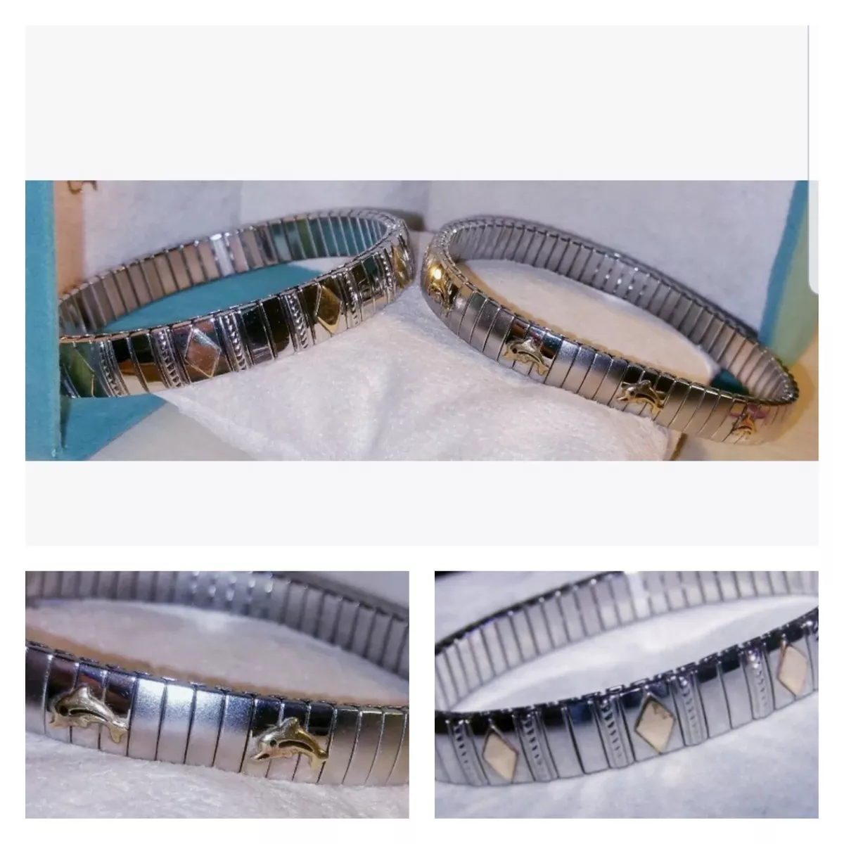 2 Ross Simons 14k Yellow Gold dolphin stainless steel bangle