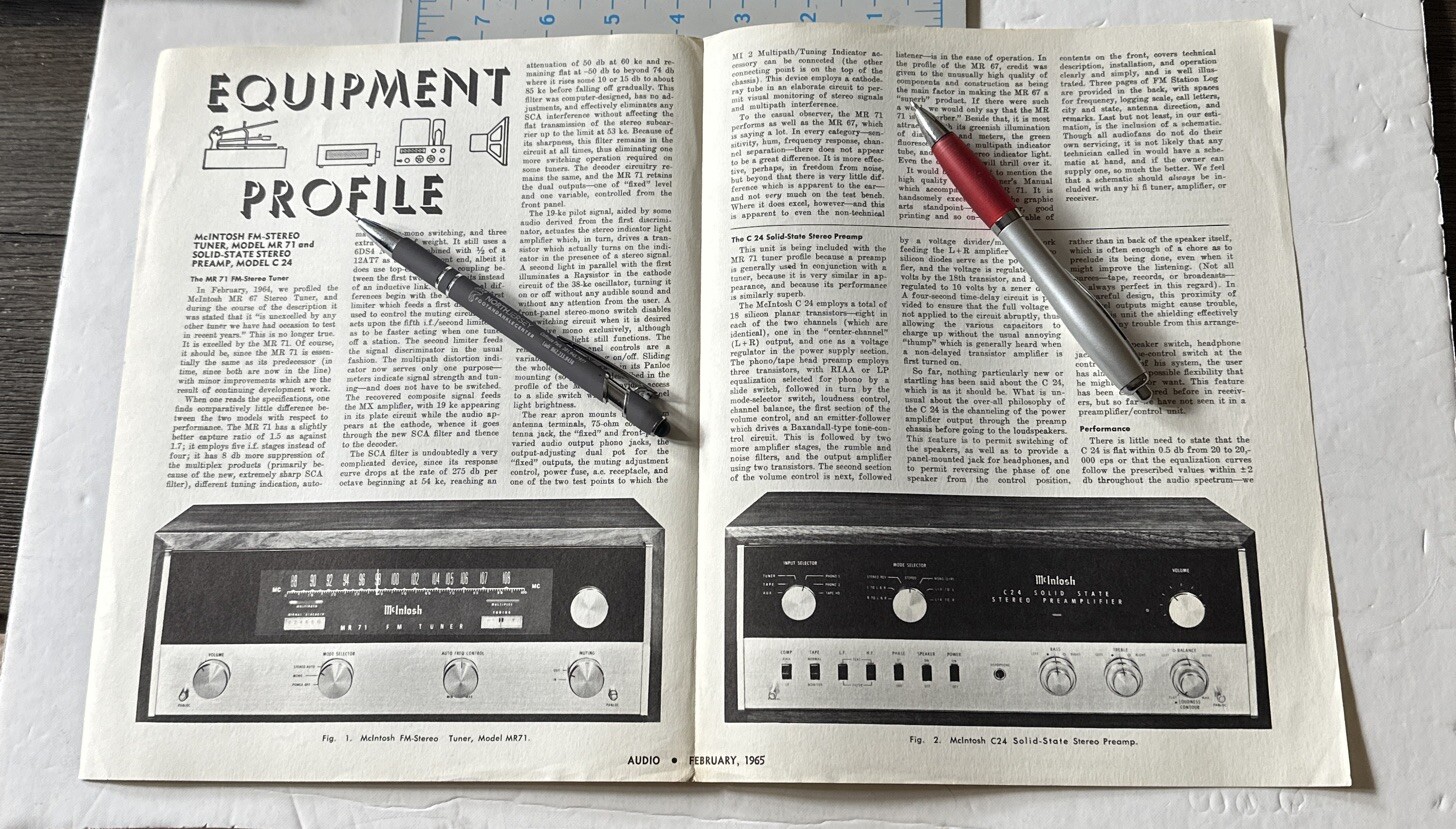 McINTOSH MR71 Tuner C24 Preamplifier Reprint Article AUDIO 1965