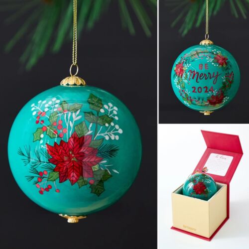 LI BIEN Be Merry CHRISTMAS POINSETTIA 2024 Medium Glass ORNAMENT RARE NIB PIER 1