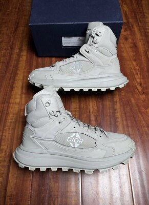 Dior CD Ankle Hightop Grey White Mens Lace Snow Boots Sneakers - Size 44D 11US