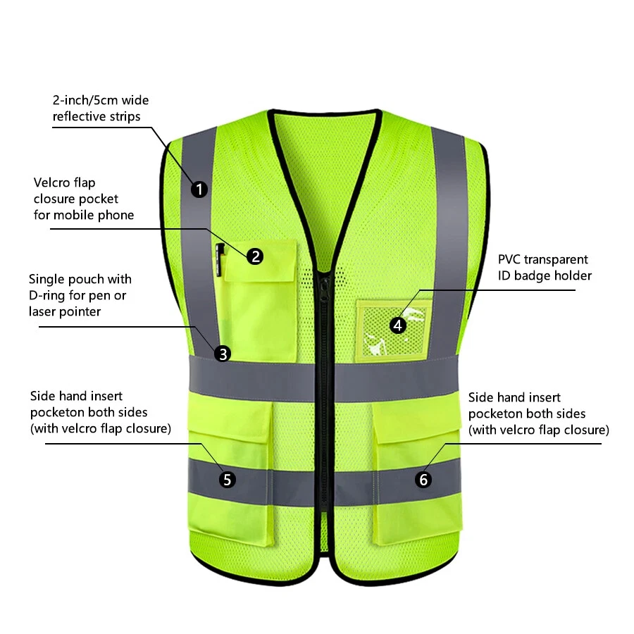 Gilet sécurité haute visibilité | Réfléchissant, réglable, 5 poches, cyclisme - Photo 2/4