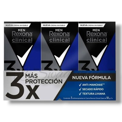 Rexona Clinical Men s Anti-Stain Antiperspirant Cream 3x58g | Protección Anti-Ma