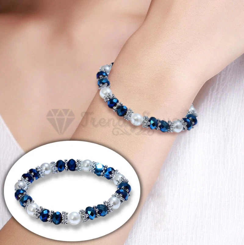 925 Sterling Silver Diamante Stretch Bracelet Bling Sparkly Rhinestone Crystal