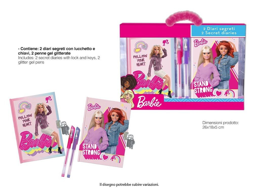X Barbie Set 2 Diario Secreto Con Candado + 2 Bolígrafos Gel Purpurina Niños Sar