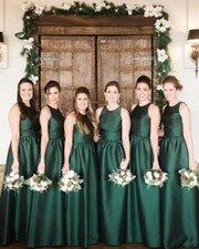 Women Emerald Green Long Taffeta Stylish Dress Bridal Bridesmaids Wedding Gown