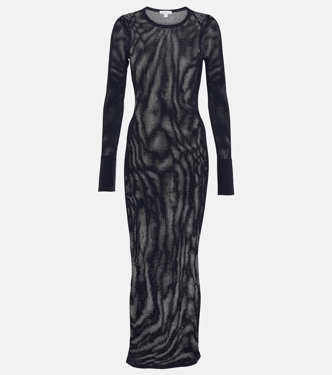 ALAIA Archetypes Collection Long Sleeve Fishnet Sheer Bodycon Maxi Dress 38  = 6 | eBay