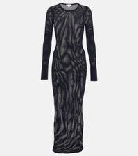 ALAIA Archetypes Collection Long Sleeve Fishnet Sheer Bodycon Maxi Dress 38 = 6