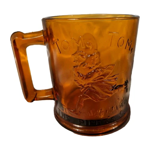 Humpty Dumpty & Tom Tom the Pipers Son Vintage Amber Glass Mug Cup Fairy Tales