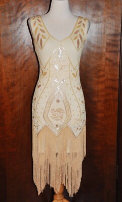 Vintage Metme Cream & Pale Peach Beaded Gatsby Flapper Long Peach Fringe Dress | eBay Vintage Metme Cream & Pale Peach Beaded Gatsby Flapper Long Peach Fringe Dress | eBay