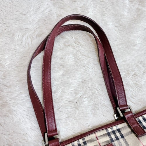 Vhtf Burberry Novacheck Logo Canvas Leather Horizontal Tote Bag Women's Used - Picture 9 of 10