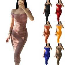 Off-Shoulder Pleated Dress Solid Color Dress Summer Women Fashion Elegant Skirts