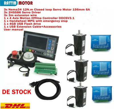 DDCSV3.1 Motion Controller+3 Sets NEMA34 12Nm Closed Loop Servo Motor Driver kit