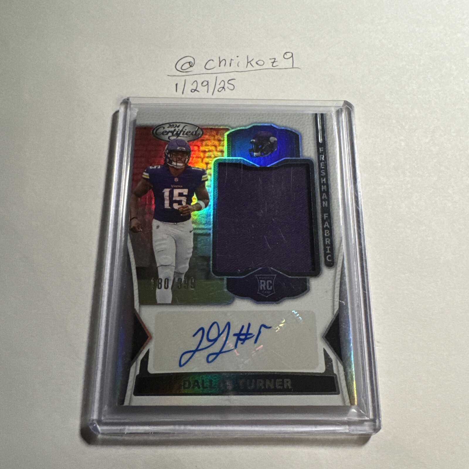 2024 Panini Certified DALLAS TURNER RC Rookie Freshman Fabric RPA AUTO #/399