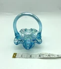 Fenton MINIATURE Ruffled Basket Iridescent Turquoise Blue