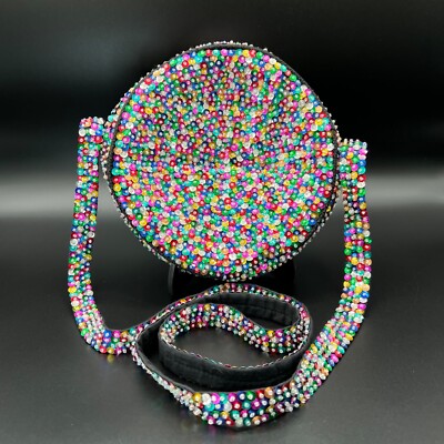 90s Far Away Multi-color Sequin Round Crossbody Handbag Purse Festival GNO Party