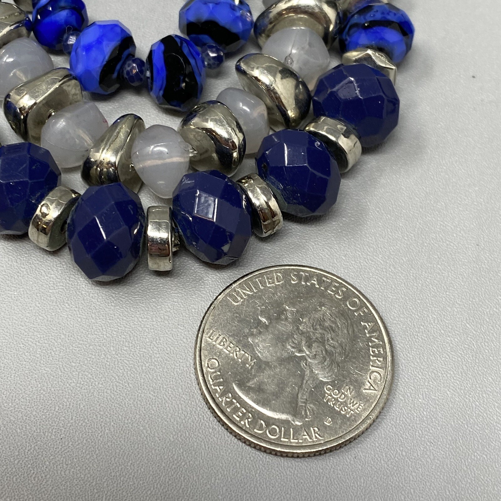 Statement Necklace Blue Cloudy White Gemstone Bea… - image 17