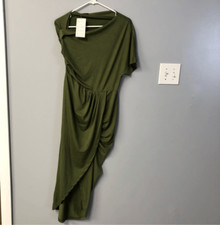 btfbm army green one shoulder wrap dress wedding guest summer vaca resort sz med