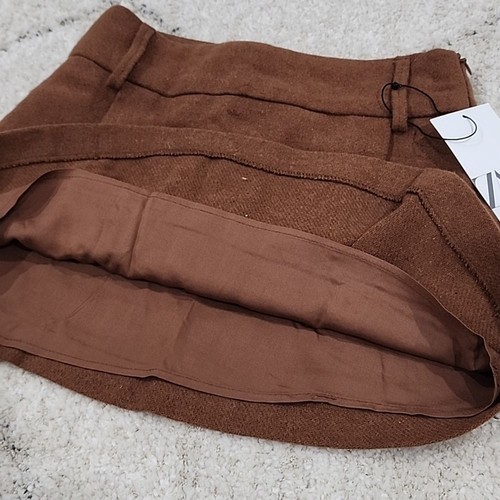 ZARA kids Pleated Skirt Lined Shorts • Size 10 Chocolate Mousse Wool Preppy New - Picture 6 of 9