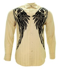 Men's Dress Casual Shirt Long Sleeve Beige Button Down With Design