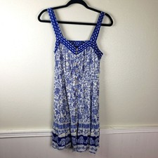 Women's Boho Festival Know Rose White Blue Floral Knee High Dress Size Medium
