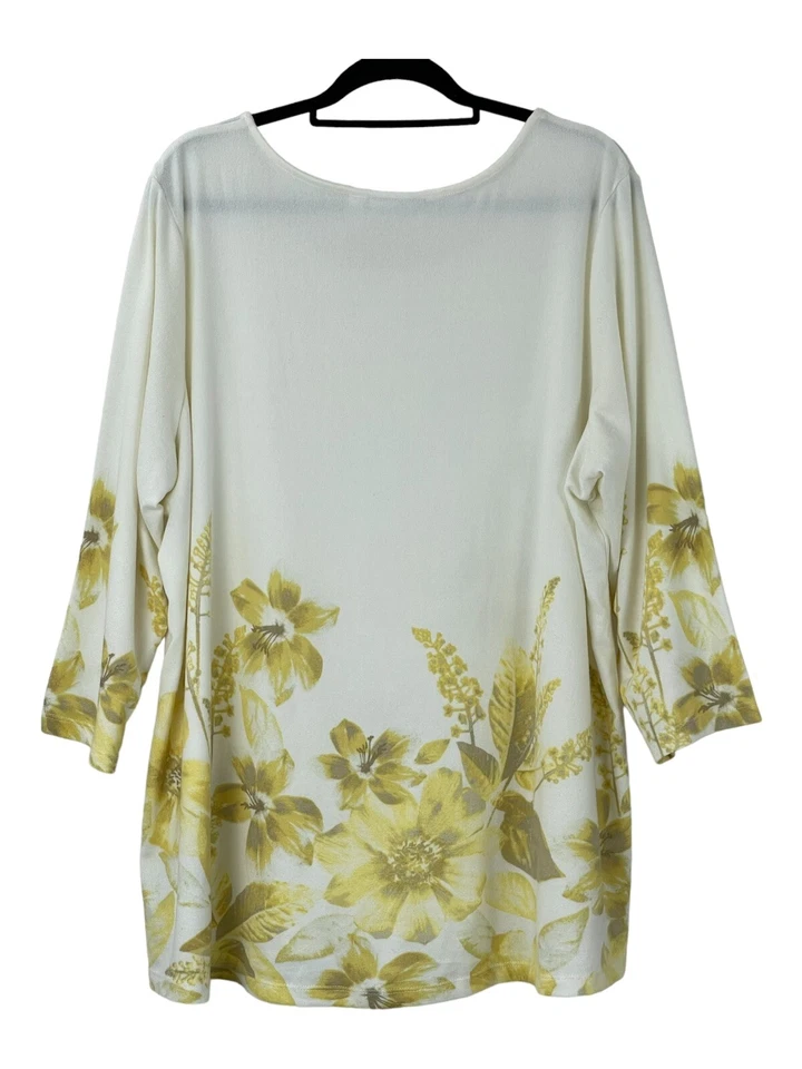 Suéter Susan Graver Talla 2X Marfil Oro Amarillo Ligero Tejido Túnica Manga 3/4 Foto 2 de 4