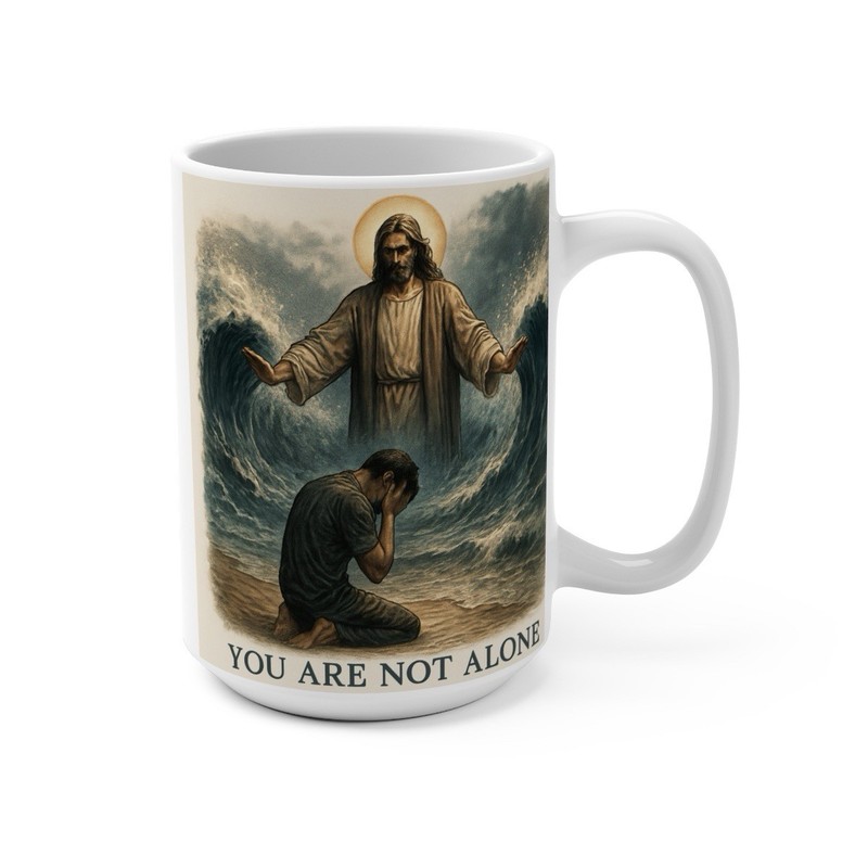 Inspirational Jesus Mug - "You Are Not Alone" 15oz Christian Coffee Cup