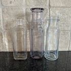 3 VTG Clear Glass Apothecary Bottles Set Lot 1936 Aqua Violet Bud Vase 6"-8.5" — photo 2