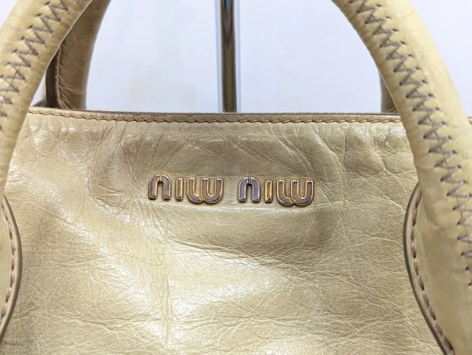 MIU MIU Vitello Lux Bow Satchel 2Way Leather Shoulder Hand Bag Gray Authentic - Image 2 of 4