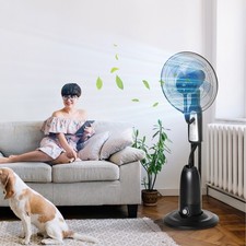 18" Pedestal Fan with Water Mist Spray Humidifying Misting Fan Black