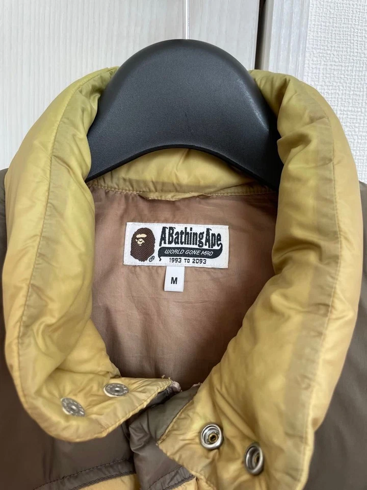 A Bathing Ape BAPE Down Jacket Vest Beige x Brown Men's size M made in Japan - Image 2 of 4