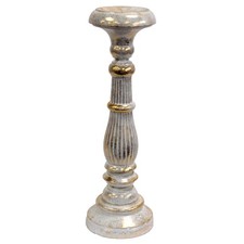 Large Wooden Pillar Candle Stand - White Gold, 40 cm