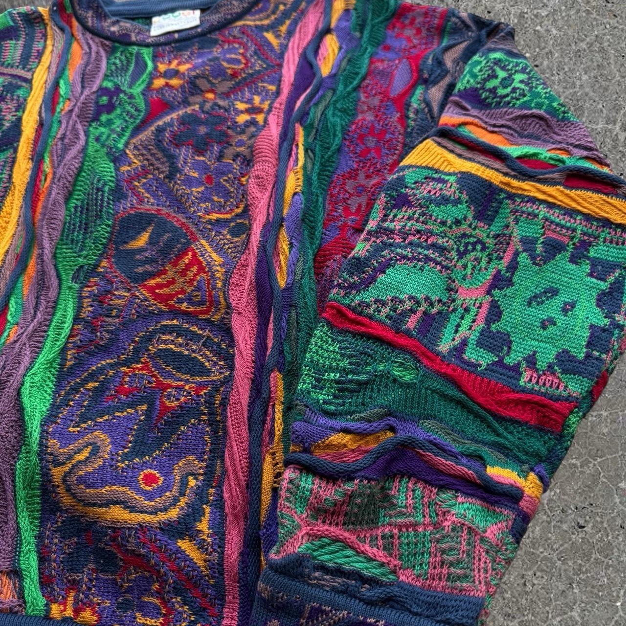 RARE Vintage Coogi 3-D Cable Knit Sweater Size L Flower, Fish, Guitar,Sun Design image 2