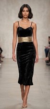 Vintage 80  s Dave and Johnny Black Evening Dress With Gold Accent NOS