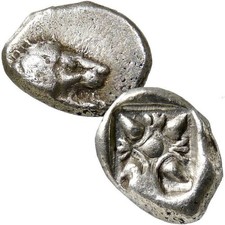 LION. Stellate, incuse square. Miletos, Ionia. 500 BC Ancient Greek Silver Coin