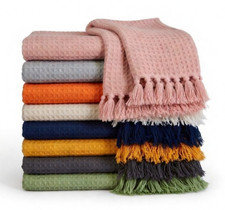 LARGE XL PLAIN COTTON HONEYCOMB WAFFLE ECO RECYCLED BLANKET SOFA CHAIR BED THROW