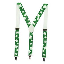FGSS St. Patricks Day Shamrock Suspenders for Women Green With White Shamrocks